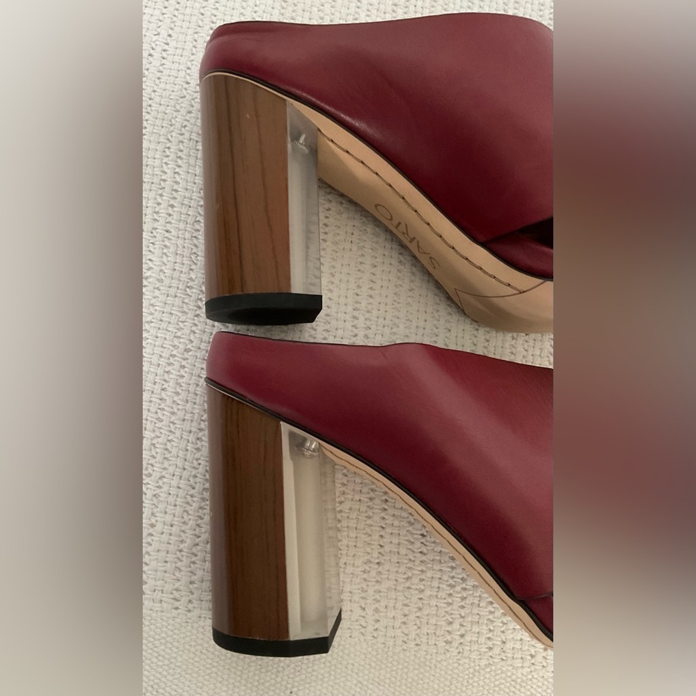 SARTO By Franco Sarto Red Leather Mules with Block Heel - Picture 11 of 11